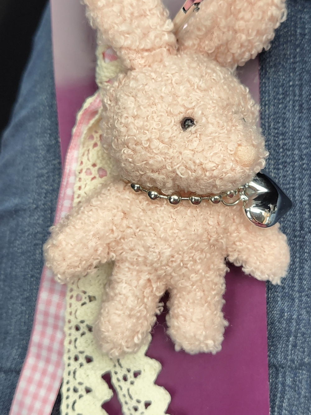 Plush Bunny Key & Card Holder Charm in Soft Pink
